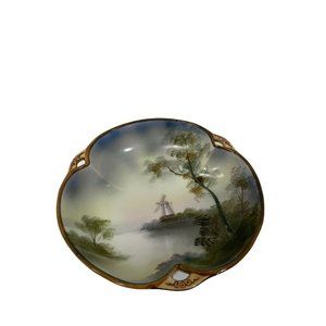 Vtg Noritake Hand-Painted Lake Scene Plate Handle‎ River/House Made Japan 5 1/2"